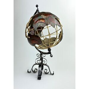 Vintage Metal Art Brutalist World Globe Hemisphere Sculpture Desk Office